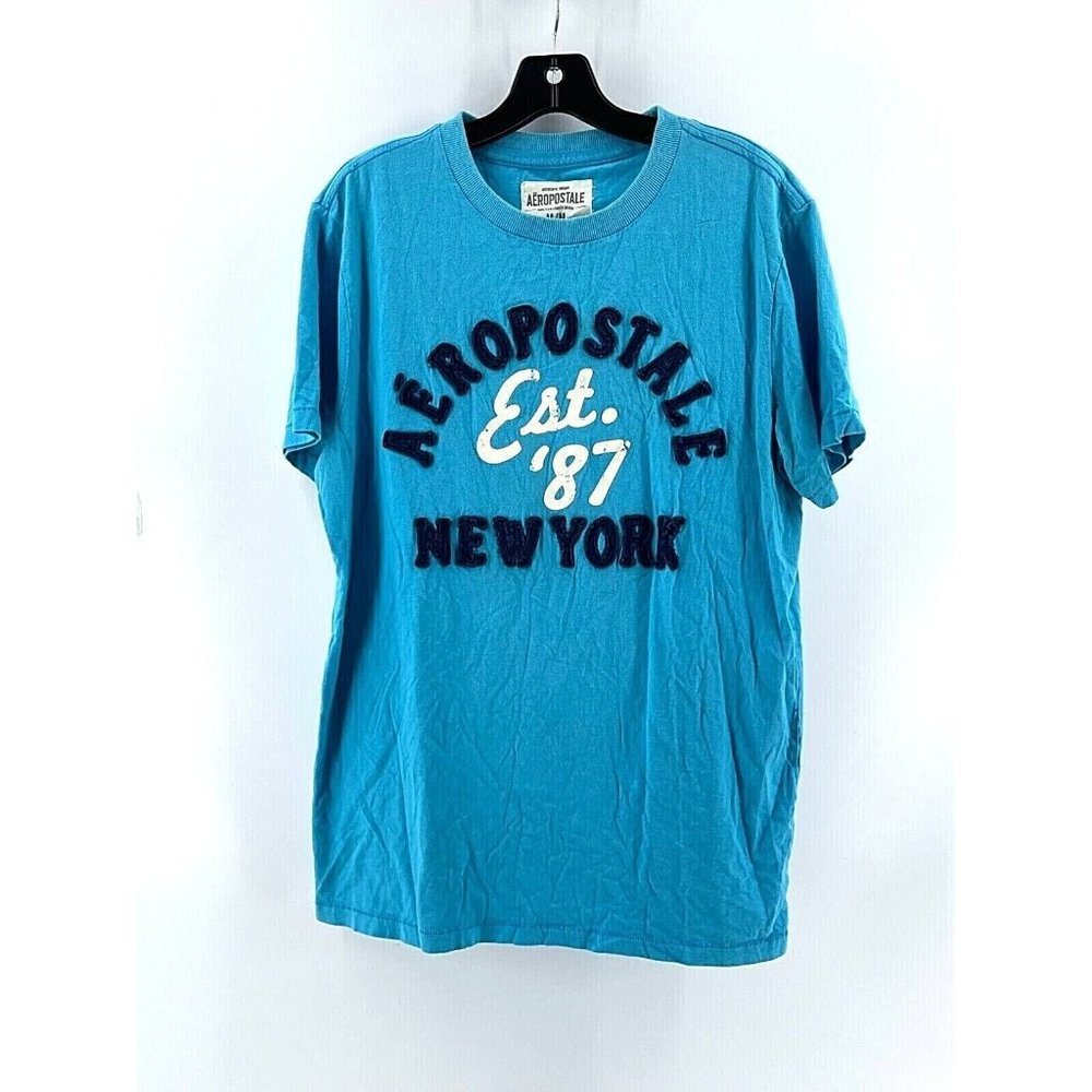 Aeropostale Men's Blue 100 % Cotton Short Sleeve Embroidered T Shirt Tee Size M